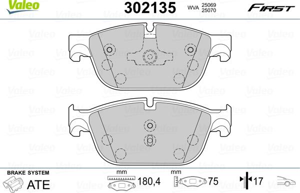 Valeo 302135 - Bromsbeläggssats, skivbroms xdelar.se