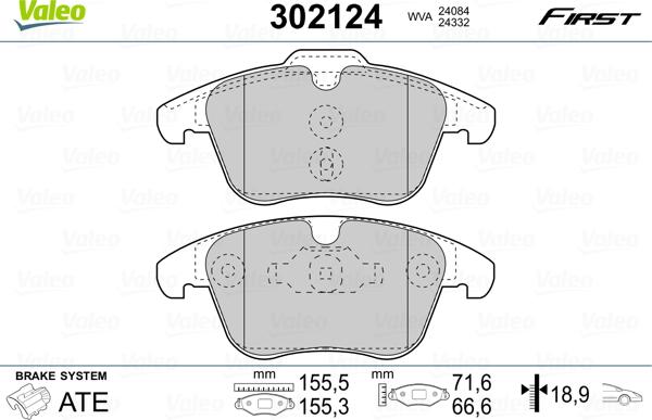 Valeo 302124 - Bromsbeläggssats, skivbroms xdelar.se