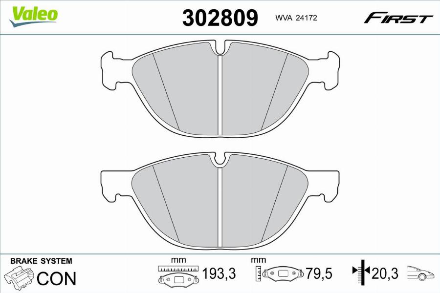 Valeo 302809 - Bromsbeläggssats, skivbroms xdelar.se