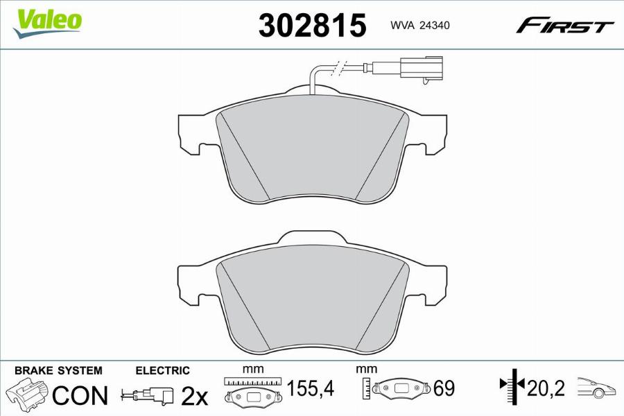 Valeo 302815 - Bromsbeläggssats, skivbroms xdelar.se