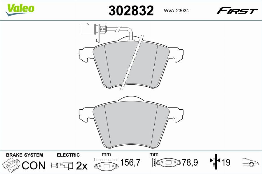 Valeo 302832 - Bromsbeläggssats, skivbroms xdelar.se