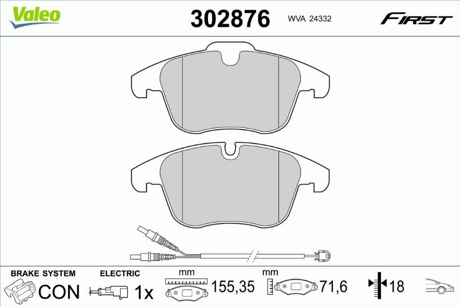 Valeo 302876 - Bromsbeläggssats, skivbroms xdelar.se