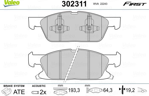 Valeo 302311 - Bromsbeläggssats, skivbroms xdelar.se