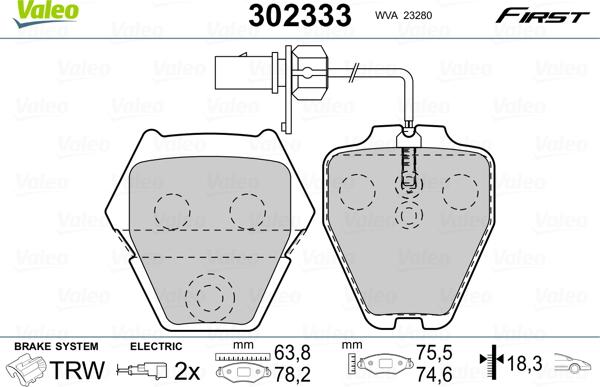 Valeo 302333 - Bromsbeläggssats, skivbroms xdelar.se