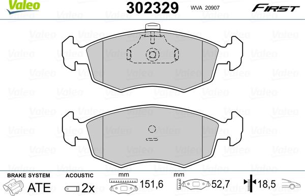 Valeo 302329 - Bromsbeläggssats, skivbroms xdelar.se