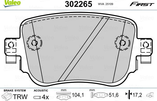 Valeo 302265 - Bromsbeläggssats, skivbroms xdelar.se