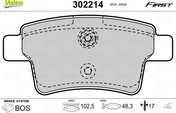 Valeo 302214 - Bromsbeläggssats, skivbroms xdelar.se