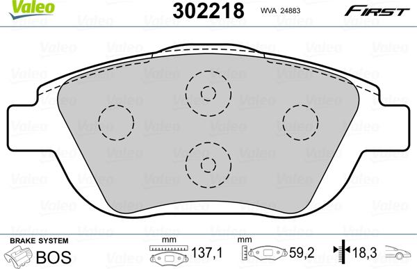 Valeo 302218 - Bromsbeläggssats, skivbroms xdelar.se