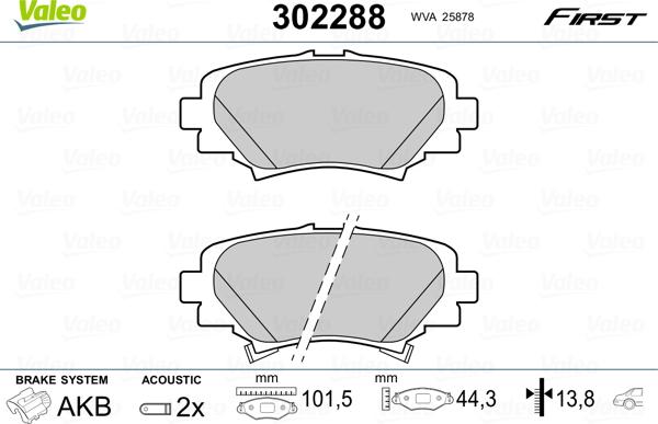 Valeo 302288 - Bromsbeläggssats, skivbroms xdelar.se