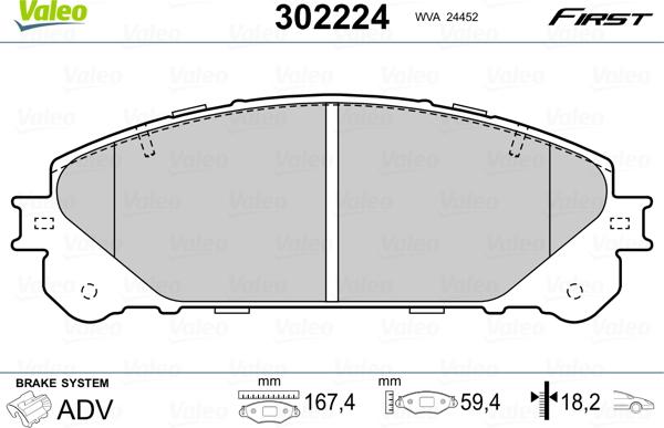 Valeo 302224 - Bromsbeläggssats, skivbroms xdelar.se