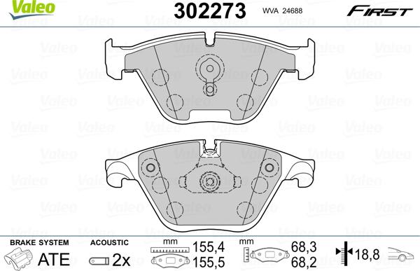 Valeo 302273 - Bromsbeläggssats, skivbroms xdelar.se