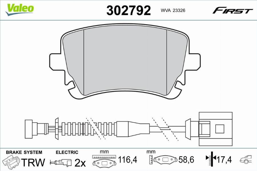 Valeo 302792 - Bromsbeläggssats, skivbroms xdelar.se