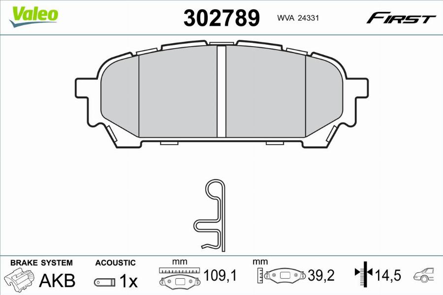 Valeo 302789 - Bromsbeläggssats, skivbroms xdelar.se