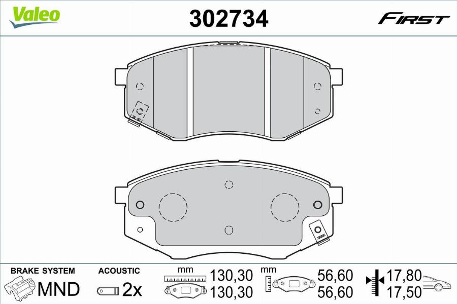 Valeo 302734 - Bromsbeläggssats, skivbroms xdelar.se