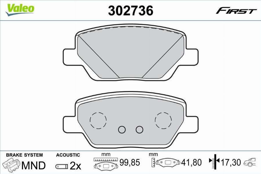 Valeo 302736 - Bromsbeläggssats, skivbroms xdelar.se