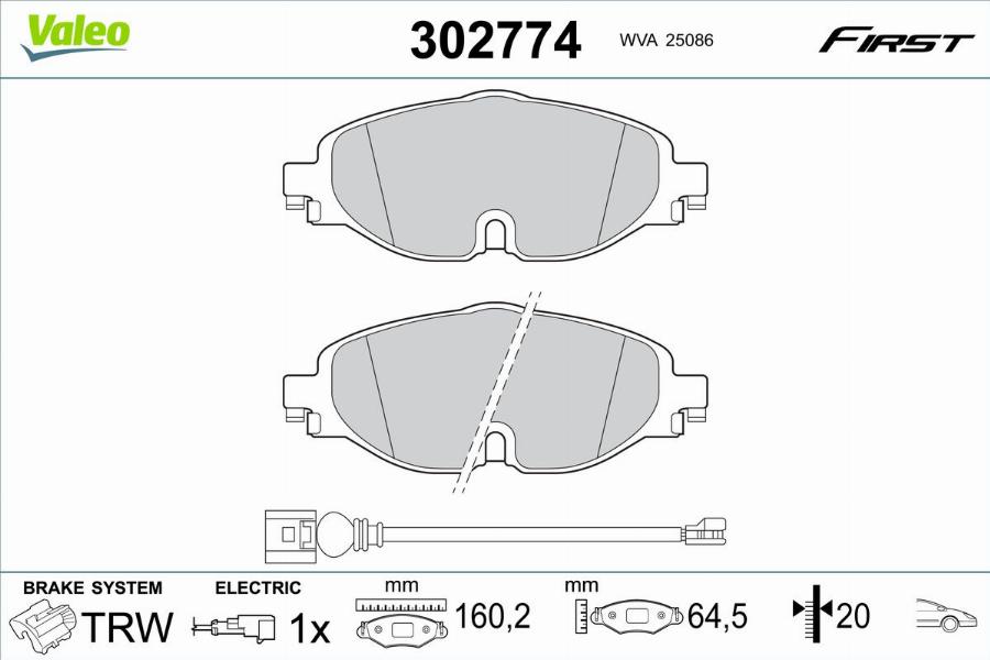 Valeo 302774 - Bromsbeläggssats, skivbroms xdelar.se