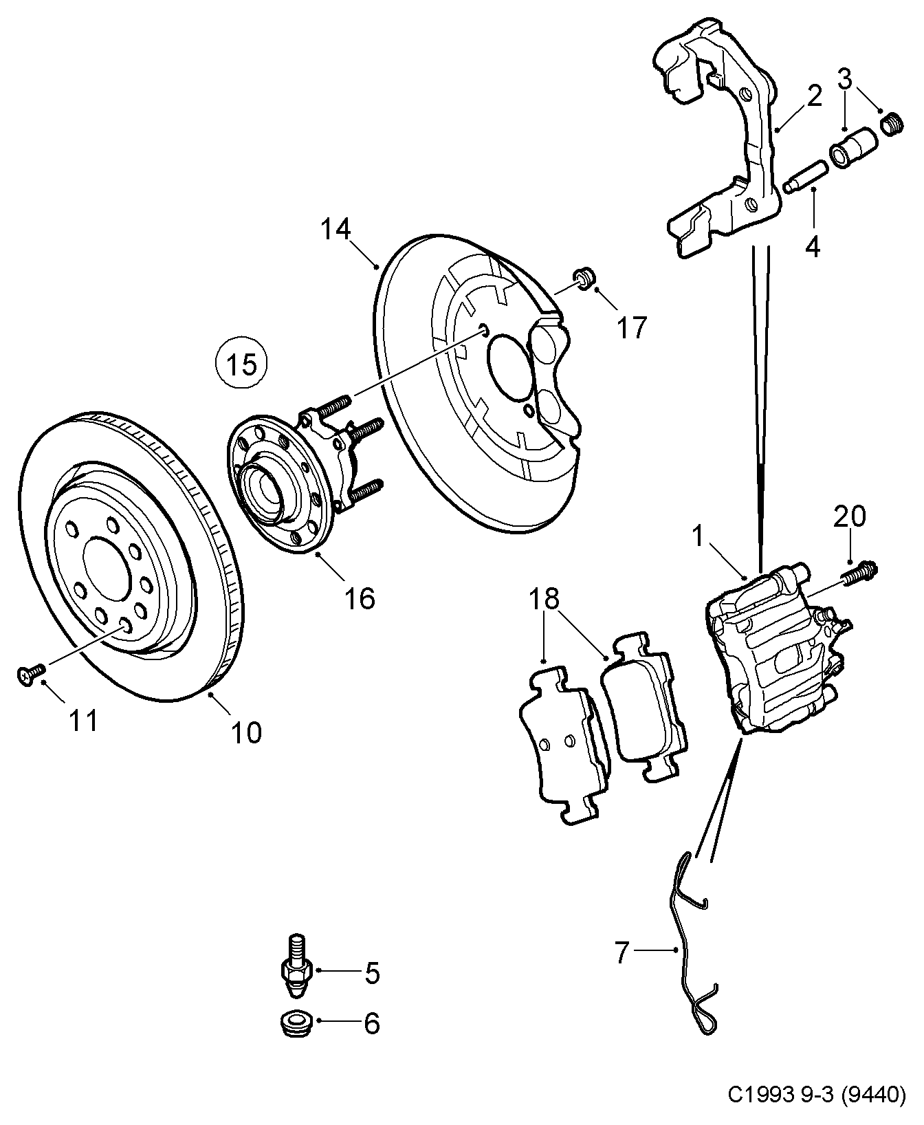 SAAB 93172191 - Fjäder, bromsadel xdelar.se