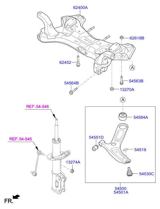 Hyundai 54501B4000 - Arm complete - front lower, rh xdelar.se