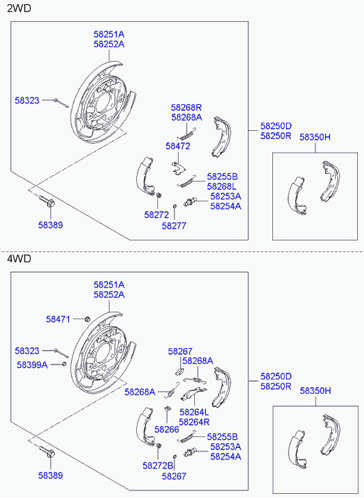 KIA 58350-2EA00 - Bromsbackar, sats, parkeringsbroms xdelar.se