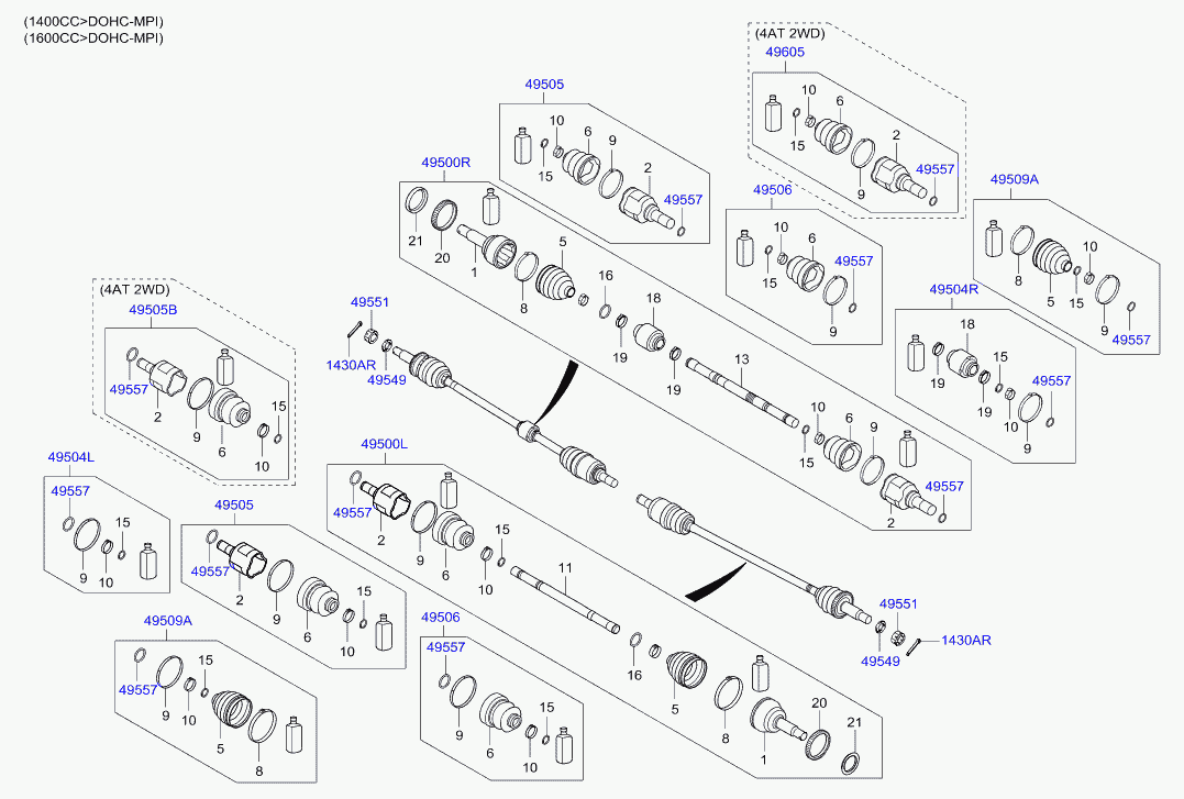 Hyundai 49605-1CA00 - Ledsats, drivaxel xdelar.se