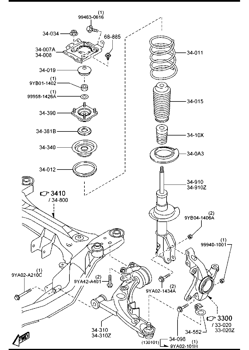 MAZDA TD11-34-380B - Fjäderbens-stödlager xdelar.se