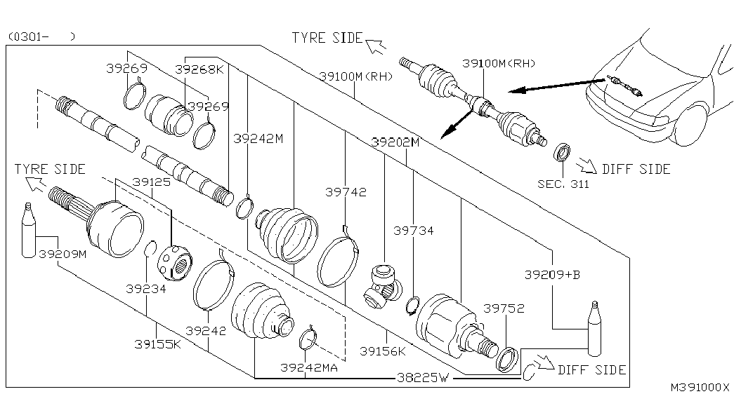 NISSAN 39211-BU025 - Ledsats, drivaxel xdelar.se