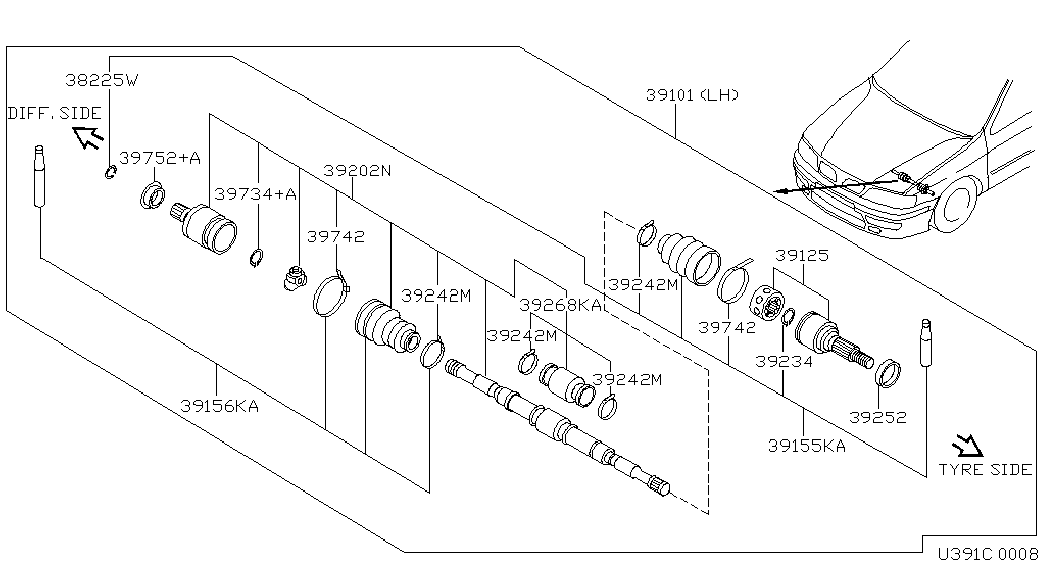 NISSAN 397412F226 - Bälgar, drivaxel xdelar.se