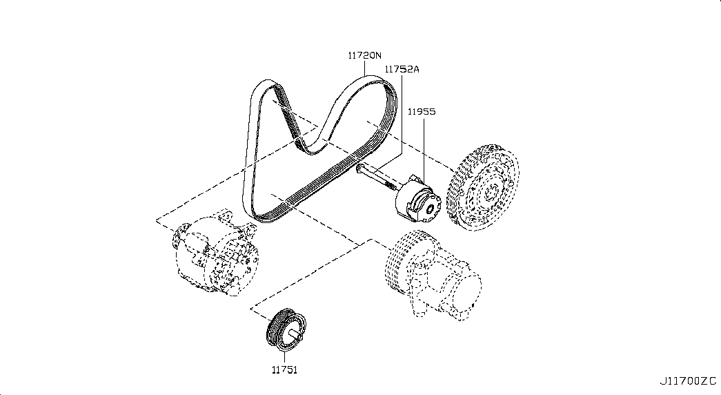 NISSAN 11955-00Q1F - Remsträckare, flerspårsrem xdelar.se