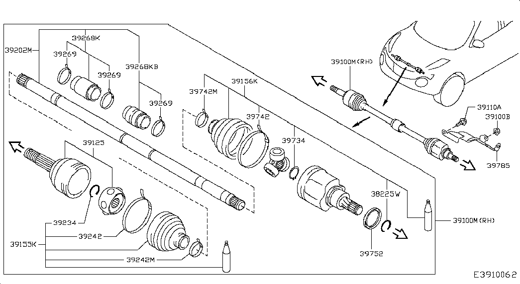 NISSAN 39100-1KA0B - Ledsats, drivaxel xdelar.se